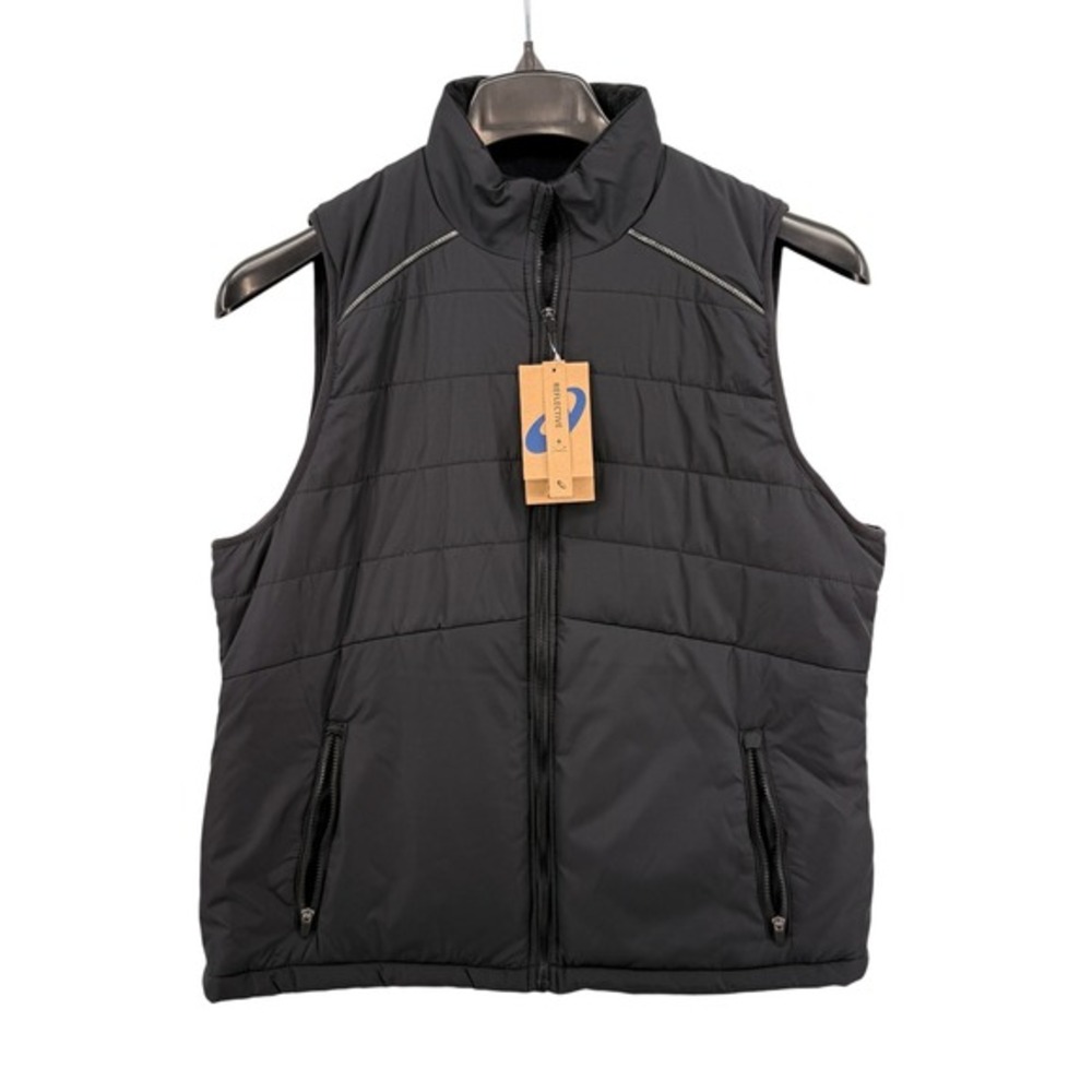 NEW Asics Woven Micro Fleece Lined Vest Womens Large‎ Black Reflective Full Zip